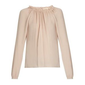 Rebecca Taylor ruffle neckline pink silk long sleeve blouse, size 2